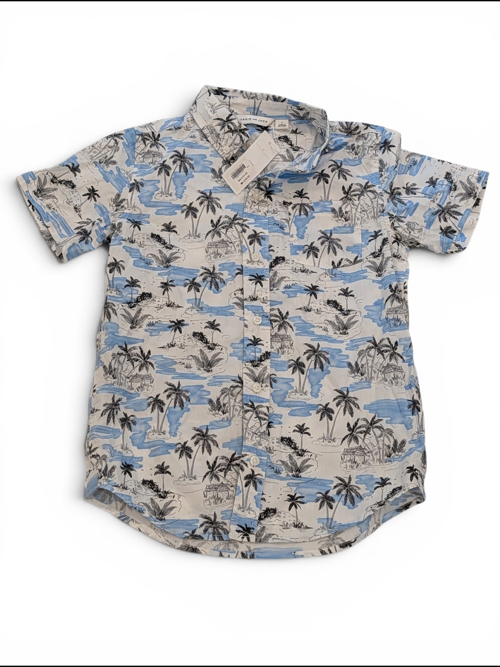 Janie and Jack Blue and White Palm Island Button-Down Shirt